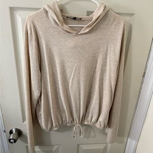 2 Hooded Drawstring crop long sleep top tan& grey
